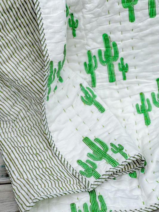 Cactii Kantha Quilt - Reversible