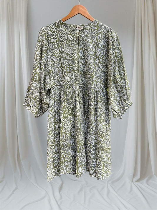 Blockprint Cotton Dress - Green